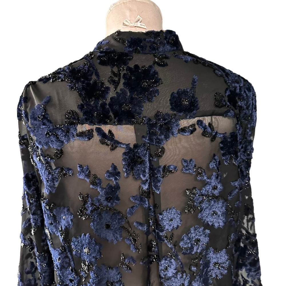 Alice + Olivia black top with blue velvet detailing. Size Medium. Gorgeous - Picture 7 of 16